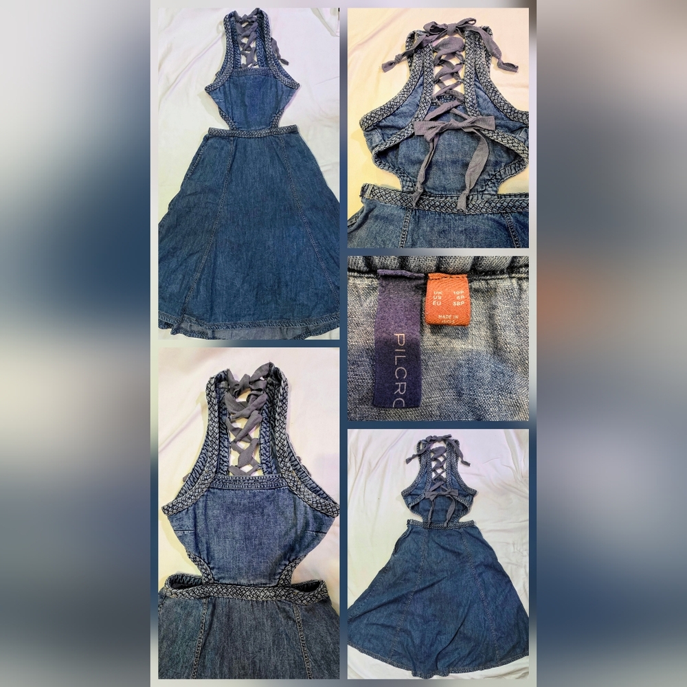 Pilcro Denim Halter Dress with Lace-Up Back